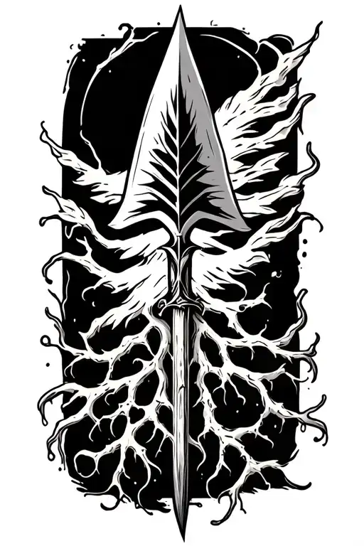 Spear, roots, strong survive tattoo design idea