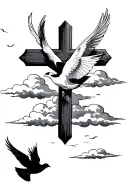 Cross with clouds and doves tattoo design idea