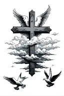 Cross with clouds and doves tattoo design idea