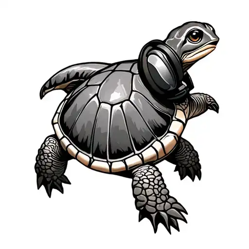 turtle with headphones neo traditional style tattoo design idea