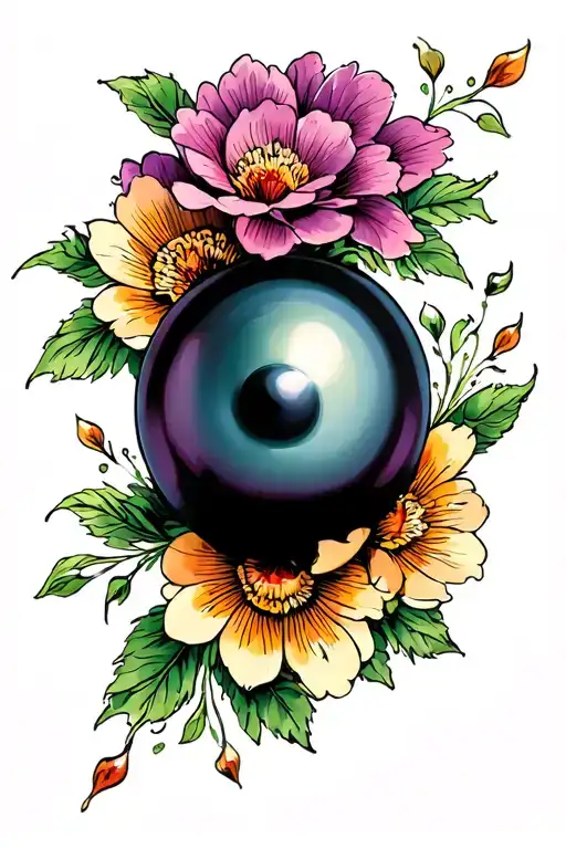 black Pearl with flowers tattoo design idea