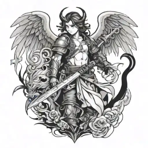 angel kill demon slayer anime tattoo design idea