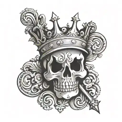 large spade shaped shadow with a crown with M engraved in the middle tattoo design idea