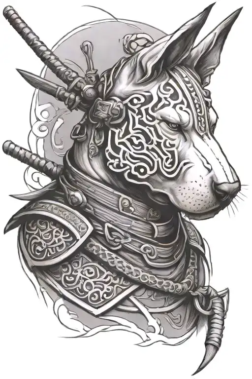 Bull terrier samurai warrior tattoo design idea