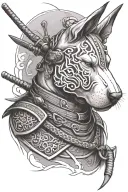 Bull terrier samurai warrior tattoo design idea