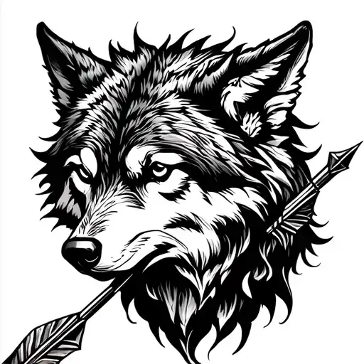 Wolf with arrow tattoo design idea