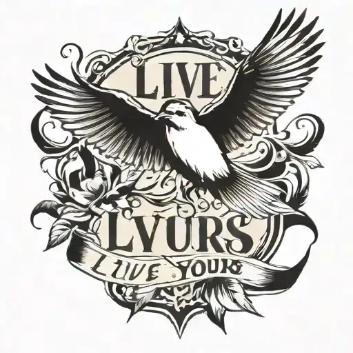 live yours text with Swallow bird flying tattoo design idea