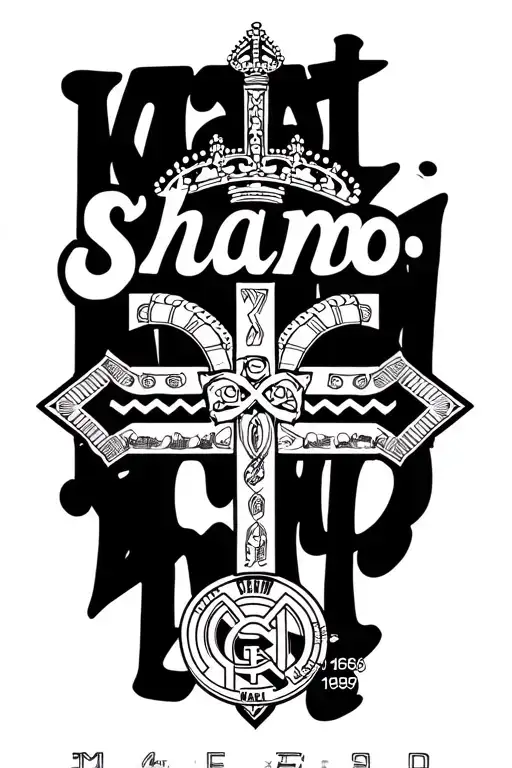 "Mat Shamo 1966 1999" Real Madrid Logo infused with Cross  tattoo design idea