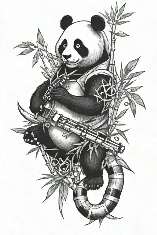 panda, bamboo tree, music notes, scorpion tattoo design idea
