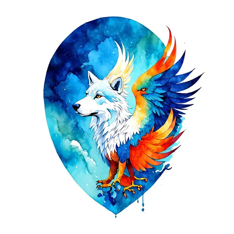 Phoenix And Wolf tattoo design idea