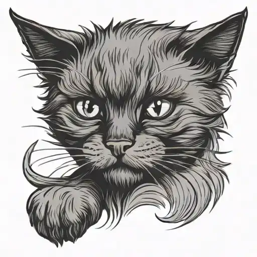 black outline tattoo of a fluffy black cat tattoo design idea