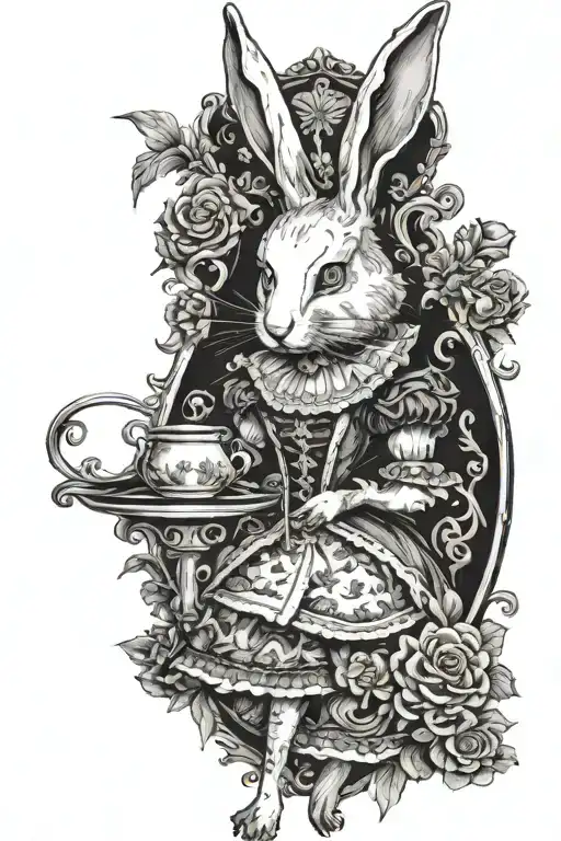 Alice in wonderland white rabbit goth tattoo design idea