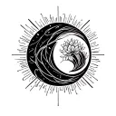 a combined minimal tattoo that merges faith, self-love, and rebirth into one elegant line-art symbol incorporated wit ma tattoo design idea