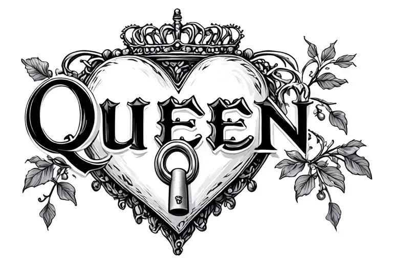 Queen Bean Letters wtih heart shaped padlock heart tattoo design idea