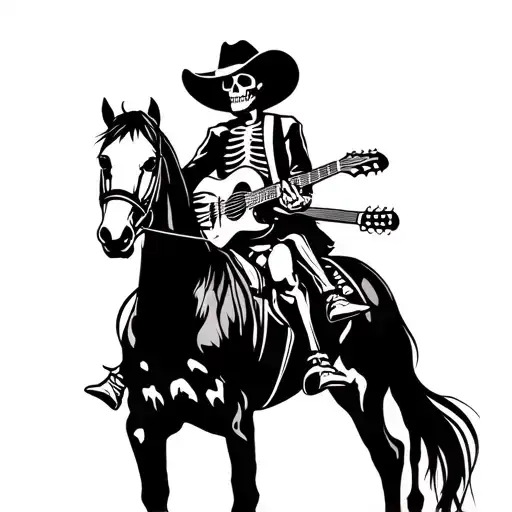 skeleton cowboy riding a horse with a guitar tattoo design idea