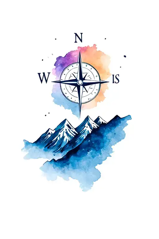 compass with mountains tattoo design idea