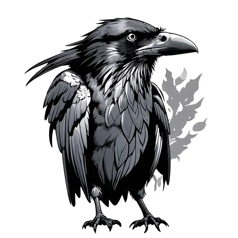 raven standing tattoo design idea