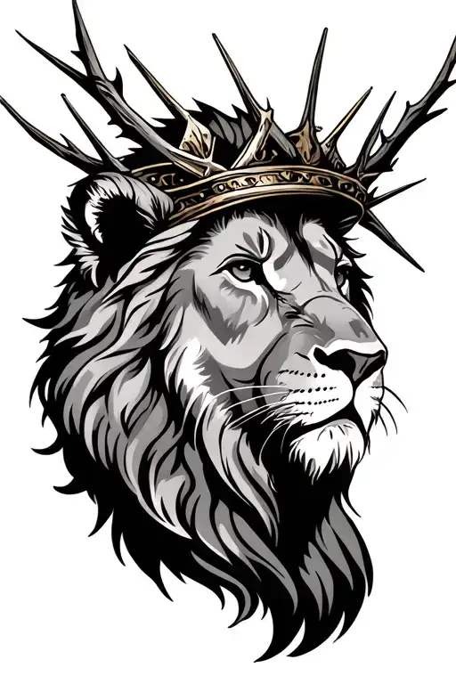 christian tattoo, lion with thorn crown tattoo design idea