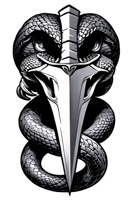 American traditional snake head pierced by dagger tattoo design idea