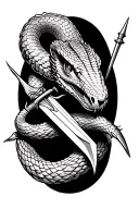 American traditional snake head pierced by dagger tattoo design idea