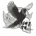 Raven with wings spread on a skull tattoo design idea