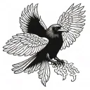 Raven with wings spread on a skull tattoo design idea