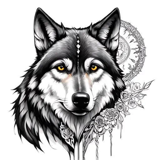 woman and wolf with marked God forgives tattoo design idea