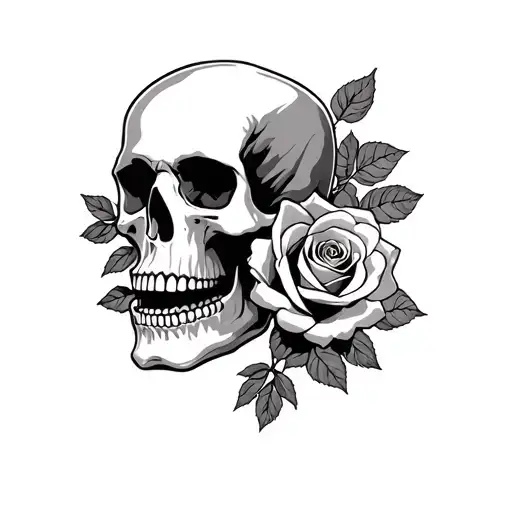 skull and roses tattoo design idea