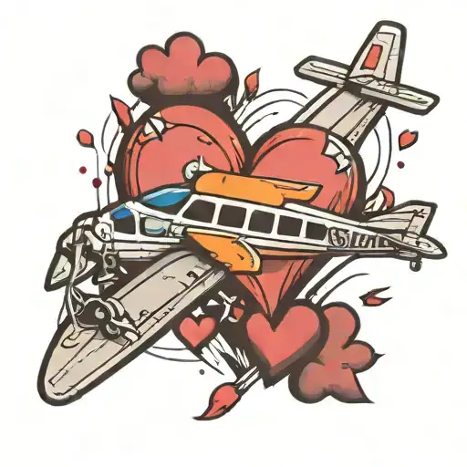small heart tattoo attached to a small airplane surrounded by hearts tattoo design idea
