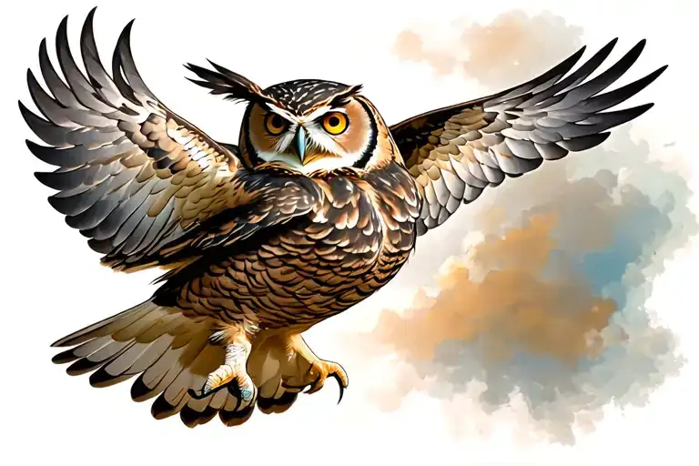 Owl flying tattoo design idea