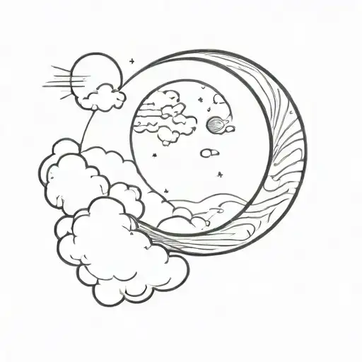 Moon with eye protector clouds  tattoo design idea