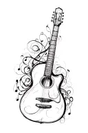 guitar with scroll musical notes swirling tattoo design idea