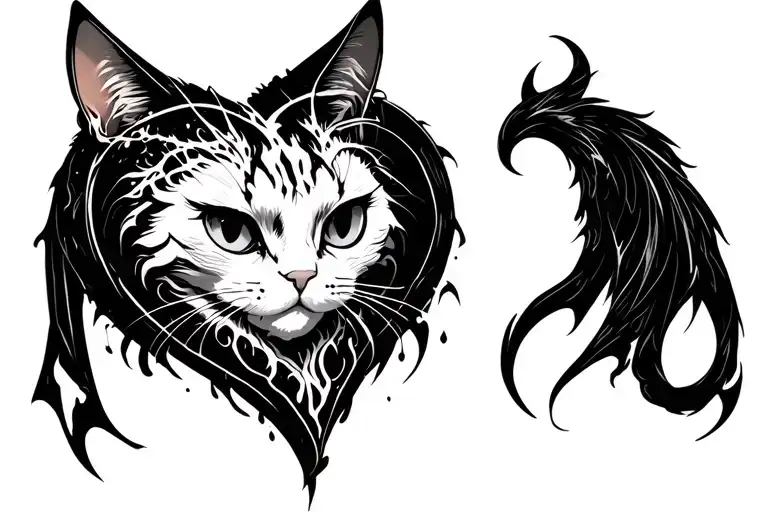 cyber sigilism succubus womb tattoo heart design but make it cat themed instead of devil themed tattoo design idea