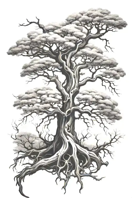 scary upside down tree growing tattoo design idea