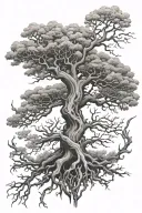 scary upside down tree growing tattoo design idea