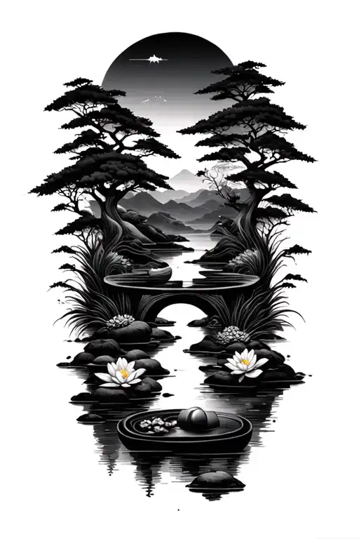 zen garden scene tattoo design idea