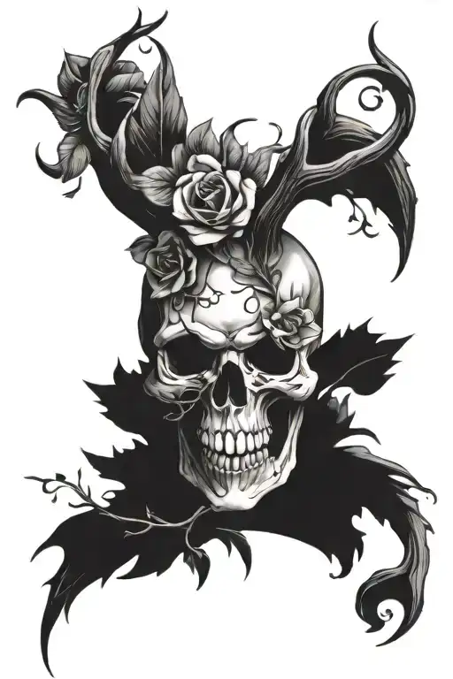 wendigo skull flowers intertwined tattoo design idea