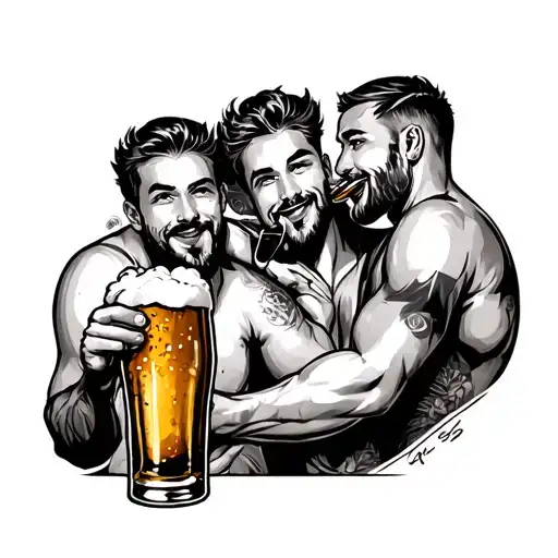 3 Brothers drinking beer tattoo design idea