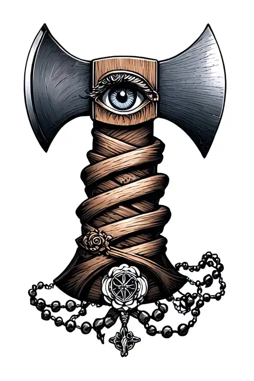 axe and eye and rosary wrapped tattoo design idea