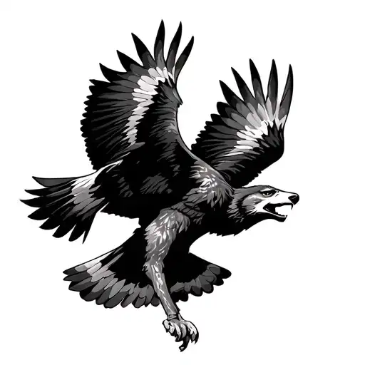 eagle flying and wolf howling  tattoo design idea