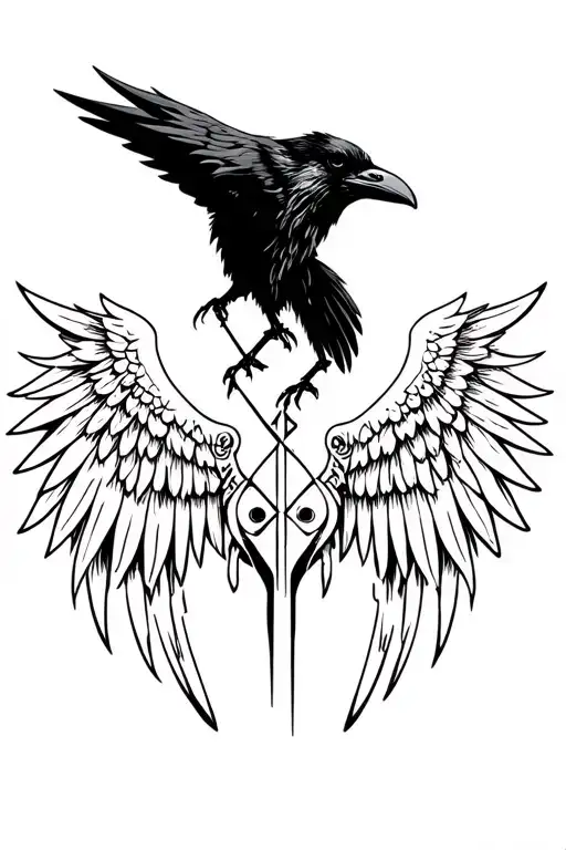 Valkyrie wings with raven above tattoo design idea