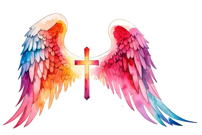 cross angel wings spread tattoo design idea