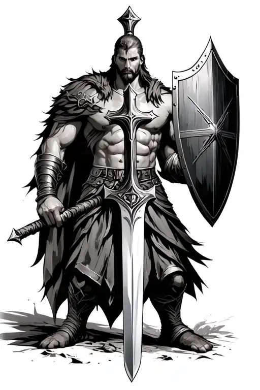 ares god of war sword shield cross wearing spartan gear tattoo design idea