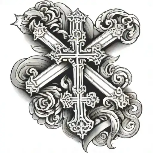 cross on upper arm sleeve tattoo design idea