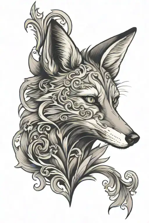 Chrome heart On Top Down Running Fox tattoo design idea