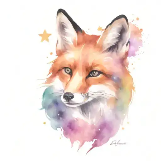 fox and stars tattoo design idea