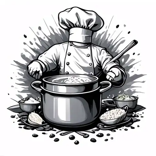chef cooking pot overflowing tattoo design idea