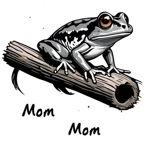 tree frog sitting on a log with mom written beneath tattoo design idea