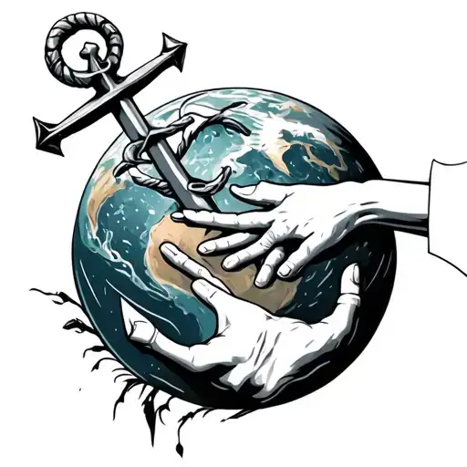 anchor couple holding hands reaching deep into the earth tattoo design idea