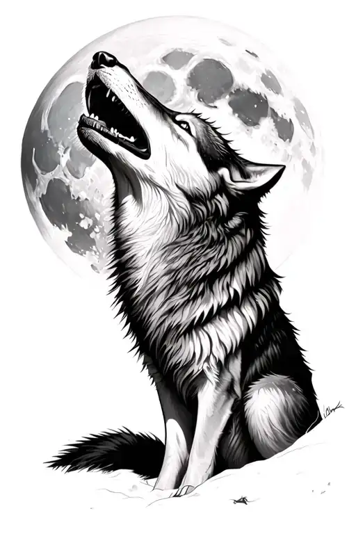 wolf howling at the moon tattoo design idea